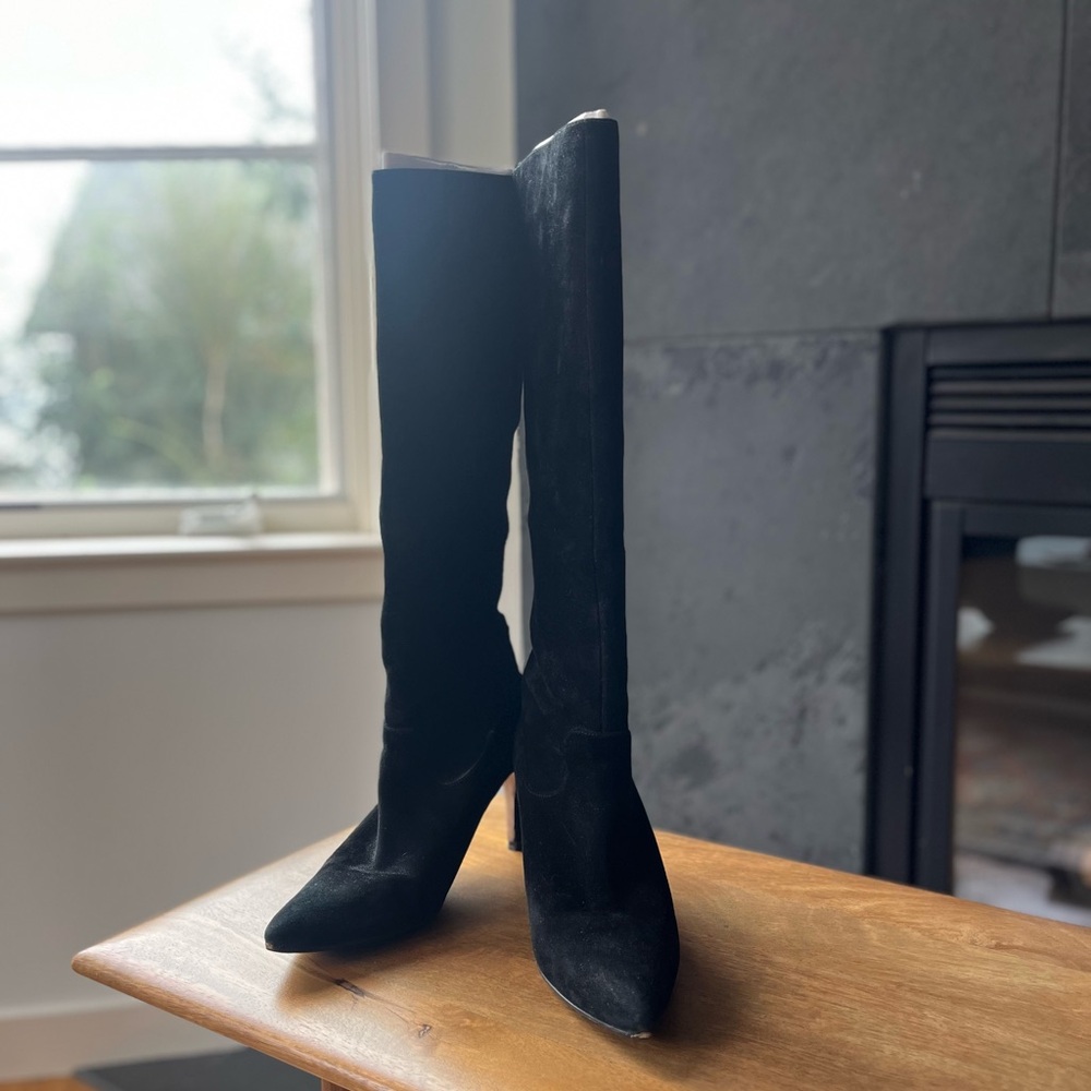Black suede boots.